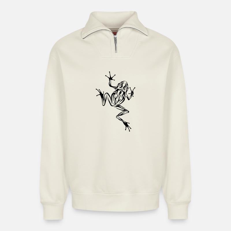 Frosch Tribal-Style - Relaxed Unisex Organic Half Zip Sweatshirt – von SPREAD - Naturweiß