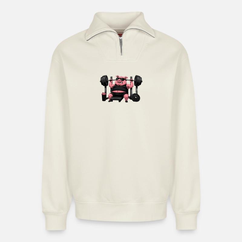 FatPig - Relaxed Unisex Organic Half Zip Sweatshirt – von SPREAD - Naturweiß