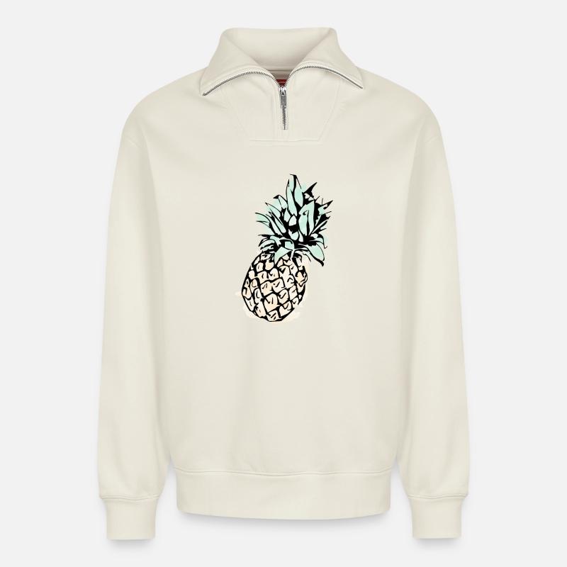 Ananas - Relaxed Unisex Organic Half Zip Sweatshirt – von SPREAD - Naturweiß