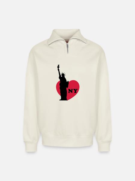 new york - Relaxed Unisex Organic Half Zip Sweatshirt – by SPREAD - off white