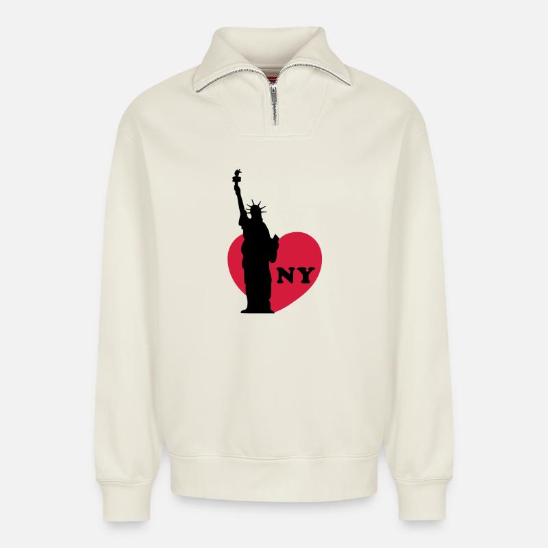 new york - Relaxed Unisex Organic Half Zip Sweatshirt – von SPREAD - Naturweiß