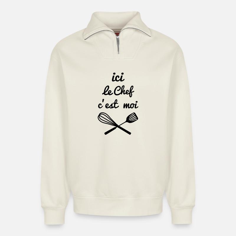 chef cuisine - Sweat unisexe décontracté en coton biologique à demi-zip – de SPREAD - blanc cassé