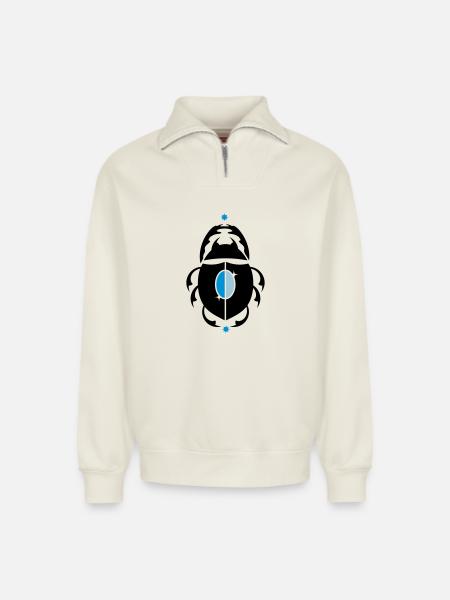 Skarabaeus Glückskäfer - Relaxed Unisex Organic Half Zip Sweatshirt – by SPREAD - off white