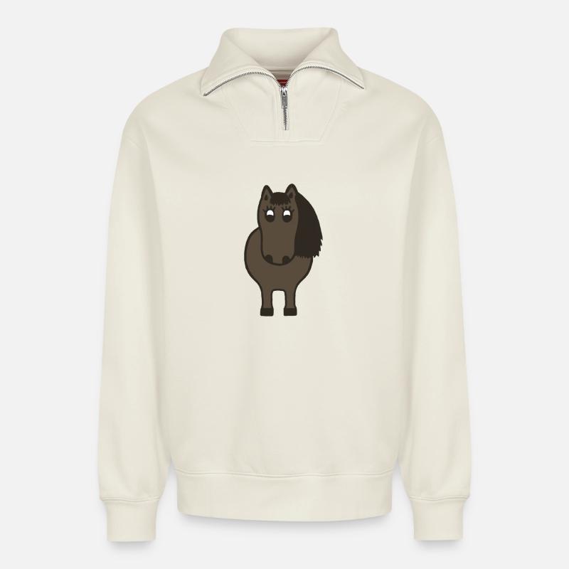 Kugelrundes Pony - Relaxed Unisex Organic Half Zip Sweatshirt – von SPREAD - Naturweiß