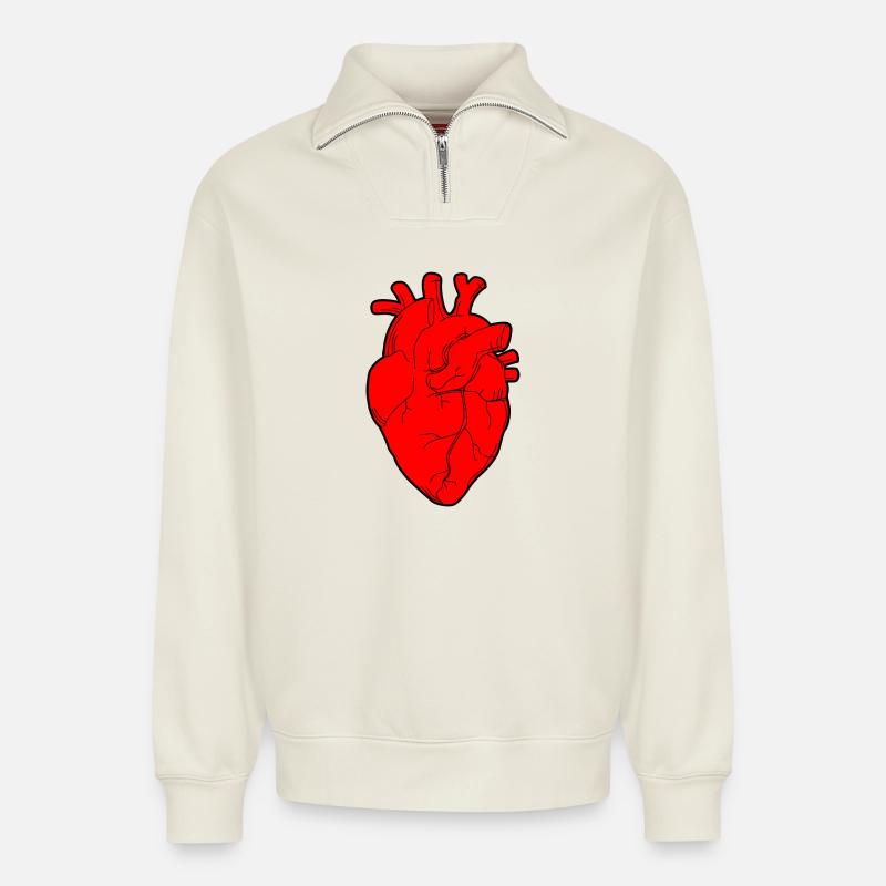 Herz - Relaxed Unisex Organic Half Zip Sweatshirt – von SPREAD - Naturweiß