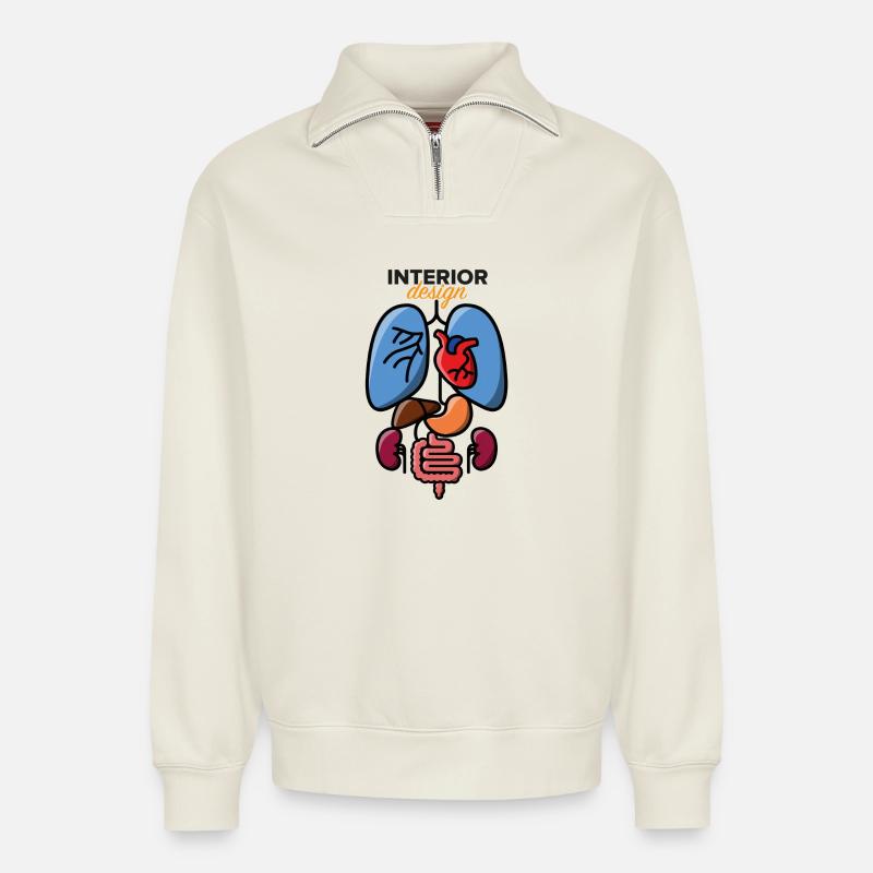 Design d'intérieur - Sweat unisexe décontracté en coton biologique à demi-zip – de SPREAD - blanc cassé