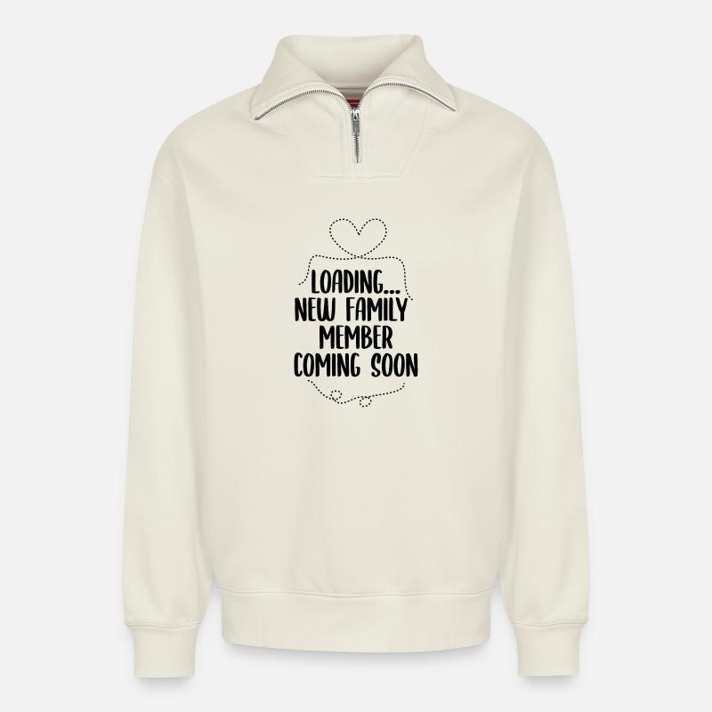 Annonce de grossesse - Sweat unisexe décontracté en coton biologique à demi-zip – de SPREAD - blanc cassé