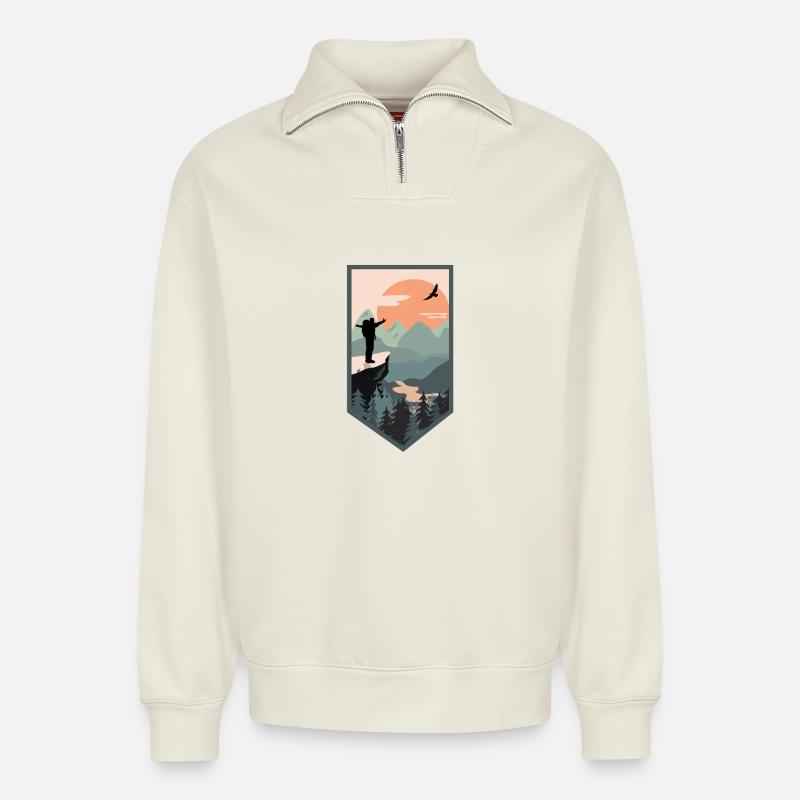 Wandern - Relaxed Unisex Organic Half Zip Sweatshirt – von SPREAD - Naturweiß