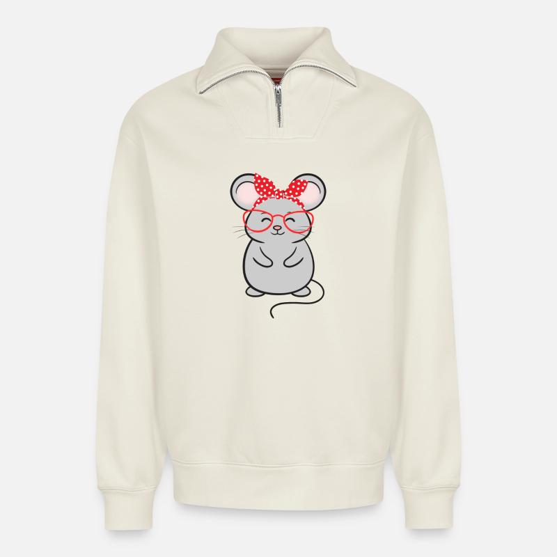 Maus Mäuse - Relaxed Unisex Organic Half Zip Sweatshirt – von SPREAD - Naturweiß