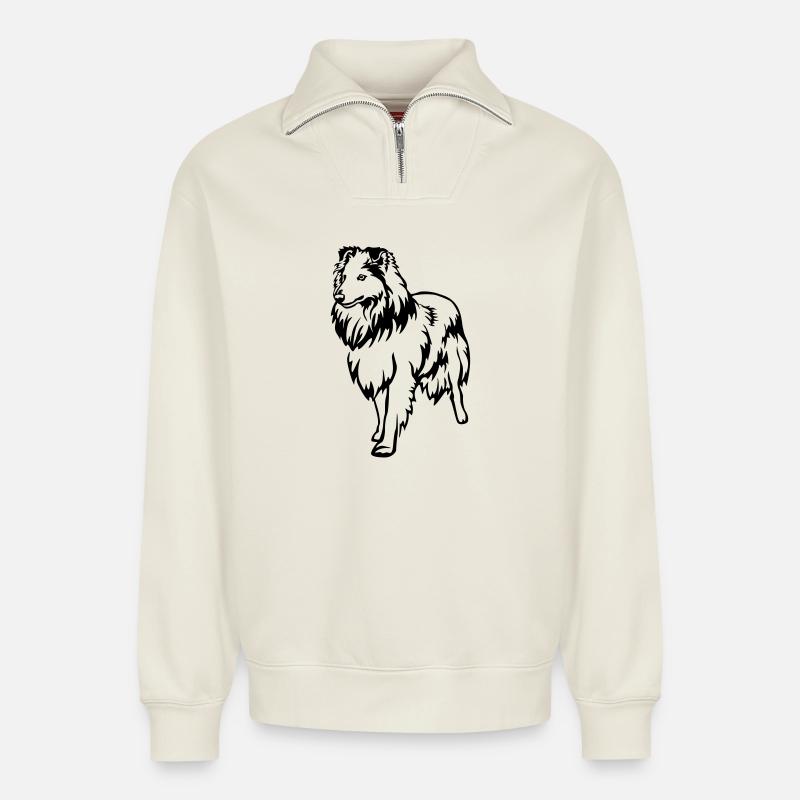 Sheltie - Relaxed Unisex Organic Half Zip Sweatshirt – von SPREAD - Naturweiß