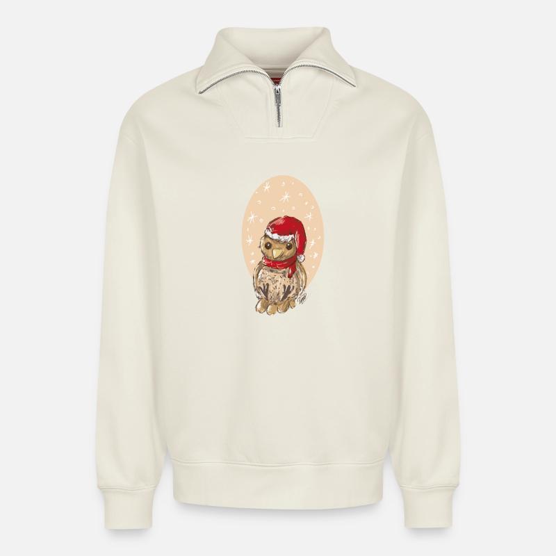 Weihnachtsvogel Spatz - Relaxed Unisex Organic Half Zip Sweatshirt – von SPREAD - Naturweiß