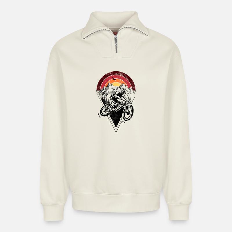 Sunset Ridge Silhouette Bogen - Relaxed Unisex Organic Half Zip Sweatshirt – von SPREAD - Naturweiß