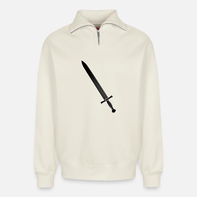 Schwert - Relaxed Unisex Organic Half Zip Sweatshirt – von SPREAD - Naturweiß