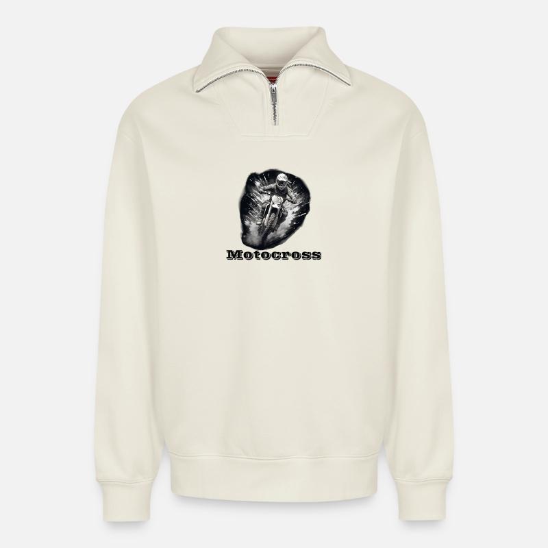 Motocross - Relaxed Unisex Organic Half Zip Sweatshirt – von SPREAD - Naturweiß