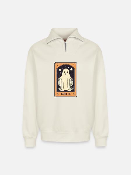 Tarot Geist Karte - Relaxed Unisex Organic Half Zip Sweatshirt – von SPREAD - Naturweiß
