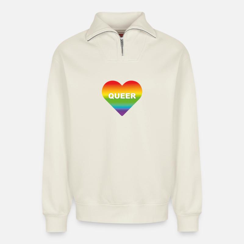 Queer Transgender sein - Relaxed Unisex Organic Half Zip Sweatshirt – von SPREAD - Naturweiß