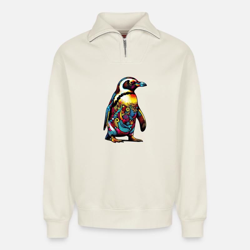 Pinguin - Relaxed Unisex Organic Half Zip Sweatshirt – von SPREAD - Naturweiß