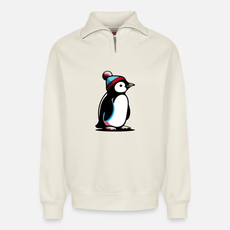 Pinguin - Relaxed Unisex Organic Half Zip Sweatshirt – von SPREAD - Naturweiß