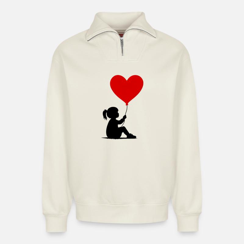 Herzensliebe - Relaxed Unisex Organic Half Zip Sweatshirt – von SPREAD - Naturweiß