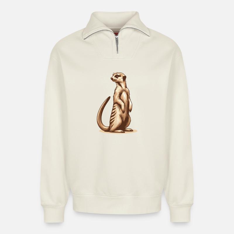 Erdmännchen - Relaxed Unisex Organic Half Zip Sweatshirt – von SPREAD - Naturweiß