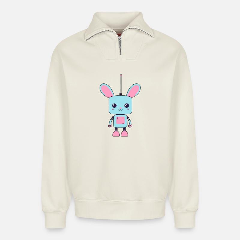 Der Hasenroboter - Relaxed Unisex Organic Half Zip Sweatshirt – von SPREAD - Naturweiß