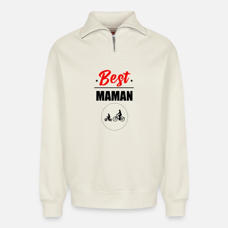 Beste Mama - Relaxed Unisex Organic Half Zip Sweatshirt – von SPREAD - Naturweiß