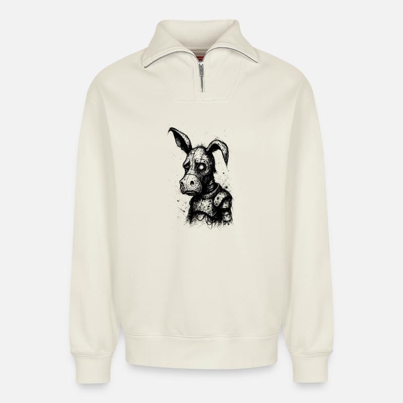 âne triste - Sweat unisexe décontracté en coton biologique à demi-zip – de SPREAD - blanc cassé