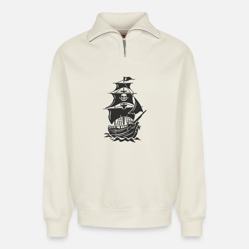 Spukende Piratenschiff-Silhouette - Relaxed Unisex Organic Half Zip Sweatshirt – von SPREAD - Naturweiß