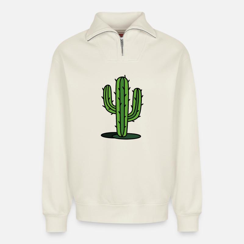 Cactus - Sweat unisexe décontracté en coton biologique à demi-zip – de SPREAD - blanc cassé