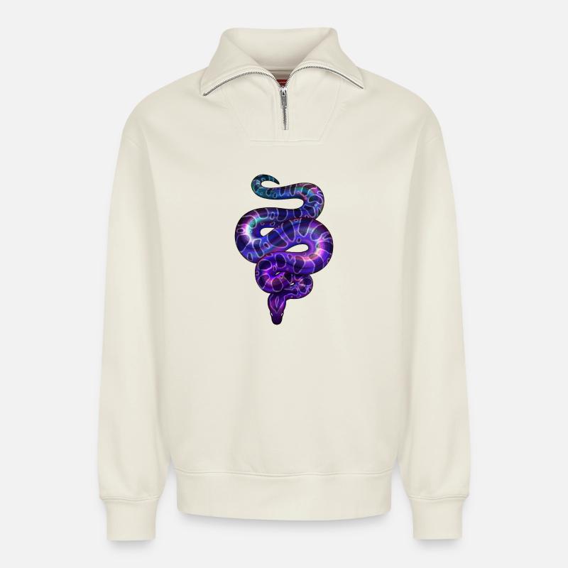Néon Serpent Violet - Sweat unisexe décontracté en coton biologique à demi-zip – de SPREAD - blanc cassé