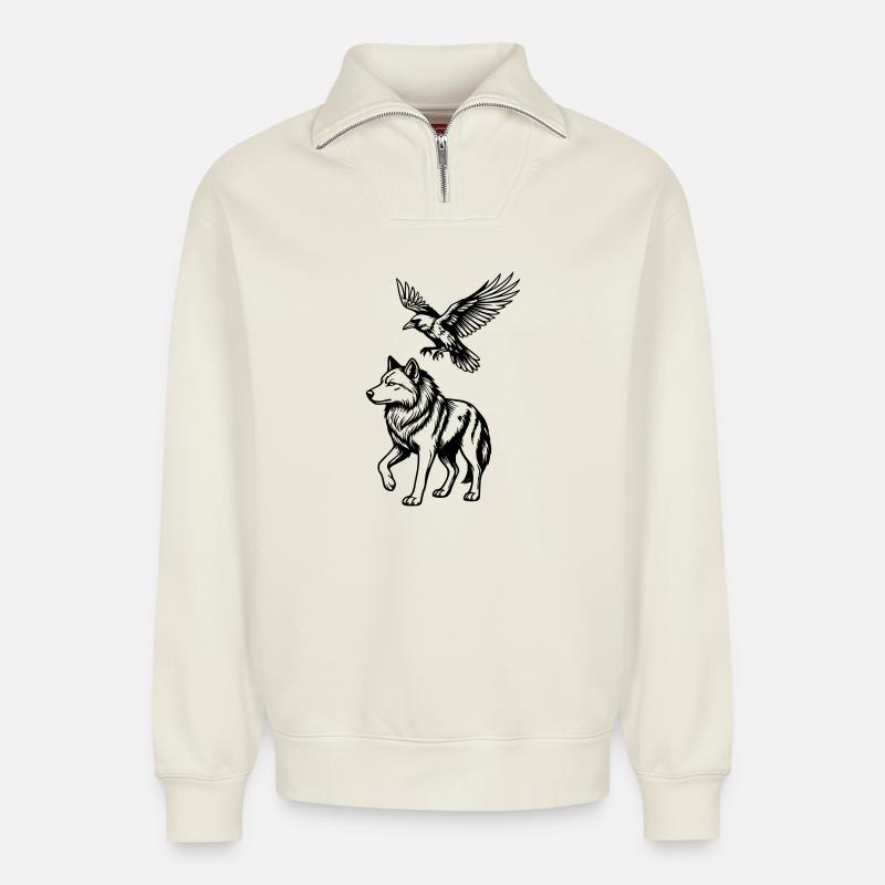 Wolf & Raven - Relaxed Unisex Organic Half Zip Sweatshirt – by SPREAD - off white