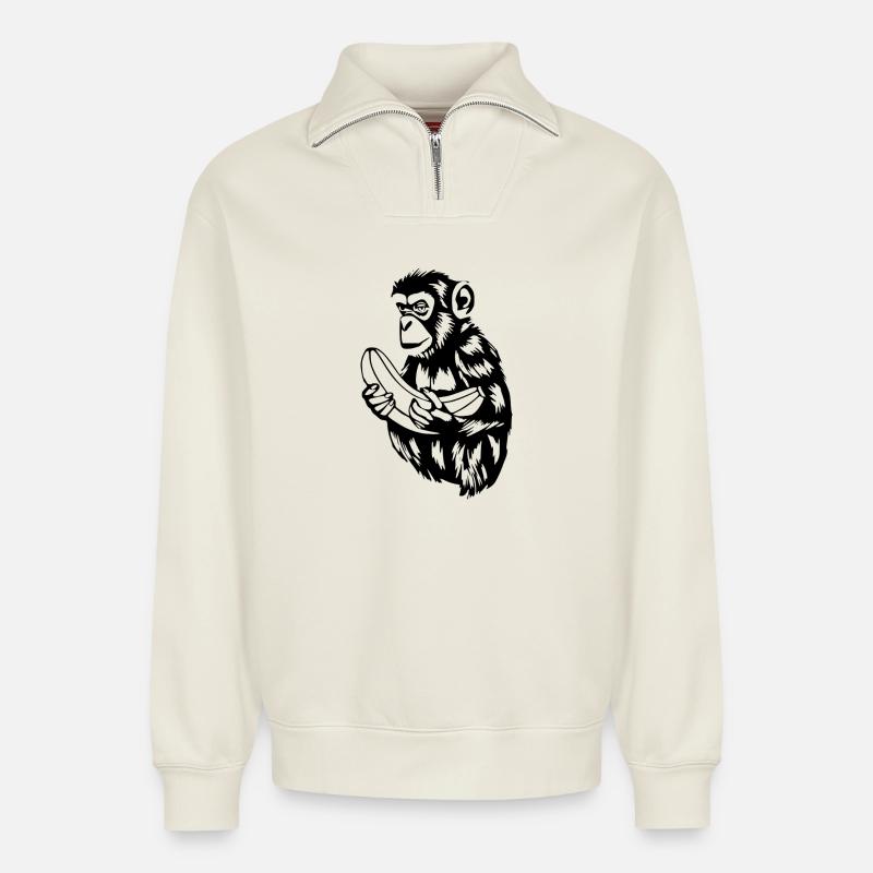 Affe mit Banane T-shirt Geschenk - Relaxed Unisex Organic Half Zip Sweatshirt – von SPREAD - Naturweiß