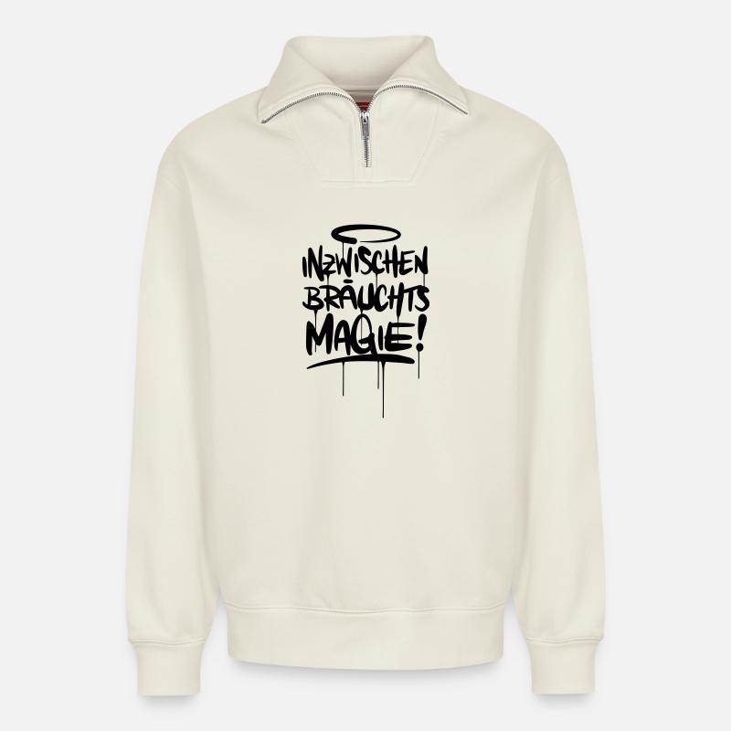 Magie Spruch Humor - Relaxed Unisex Organic Half Zip Sweatshirt – von SPREAD - Naturweiß