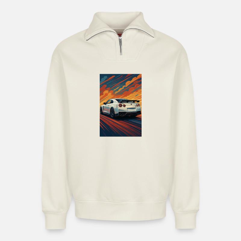 Abendrot GT-R Sprint Artwork - Relaxed Unisex Organic Half Zip Sweatshirt – von SPREAD - Naturweiß