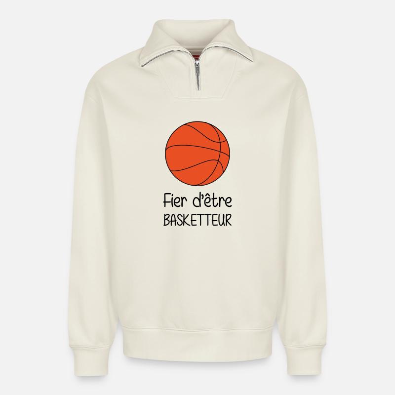 Fier d’être Basketteur - Sweat unisexe décontracté en coton biologique à demi-zip – de SPREAD - blanc cassé
