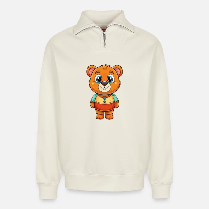 Bébé ours - Sweat unisexe décontracté en coton biologique à demi-zip – de SPREAD - blanc cassé