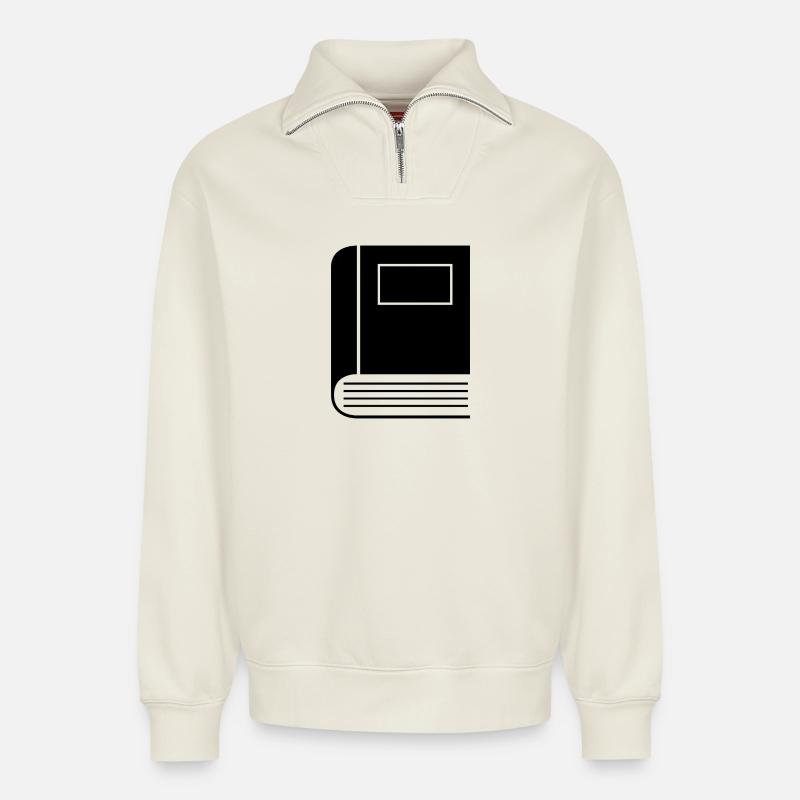Geschlossenes Buch - Relaxed Unisex Organic Half Zip Sweatshirt – von SPREAD - Naturweiß