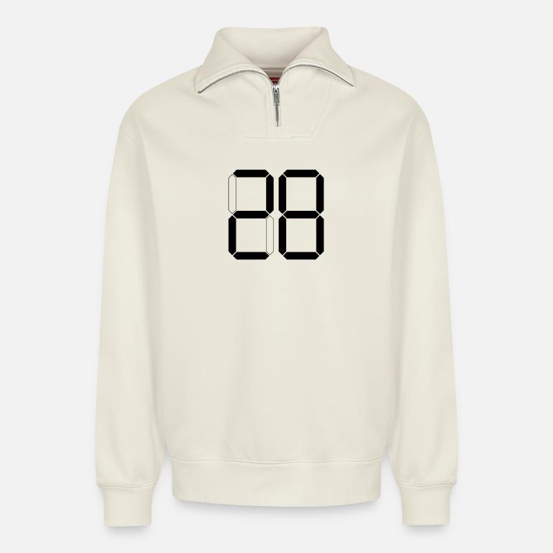 NUMMER 28 Achtundzwanzig Geschenk Digital - Relaxed Unisex Organic Half Zip Sweatshirt – von SPREAD - Naturweiß