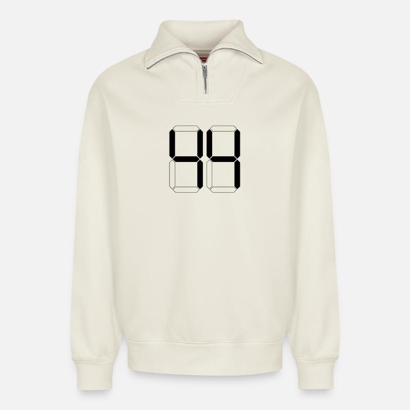 NUMMER 44 Vierundvierzig Geschenk Digital - Relaxed Unisex Organic Half Zip Sweatshirt – von SPREAD - Naturweiß