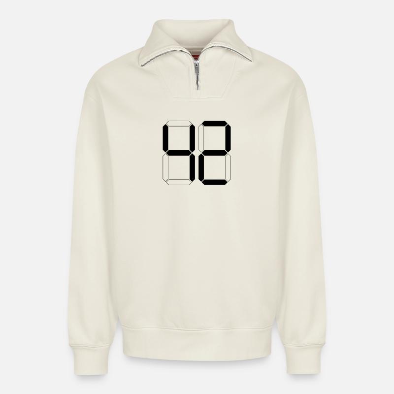 NUMMER 42 Zweiundvierzig Geschenk Digital - Relaxed Unisex Organic Half Zip Sweatshirt – von SPREAD - Naturweiß