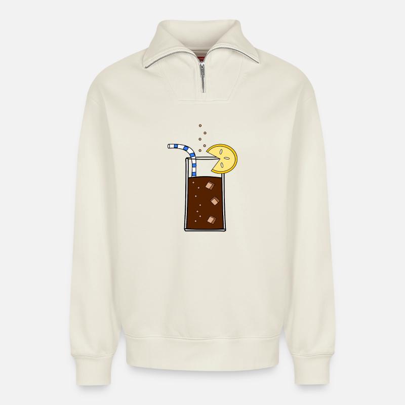 Glas_Cola - Sweat unisexe décontracté en coton biologique à demi-zip – de SPREAD - blanc cassé