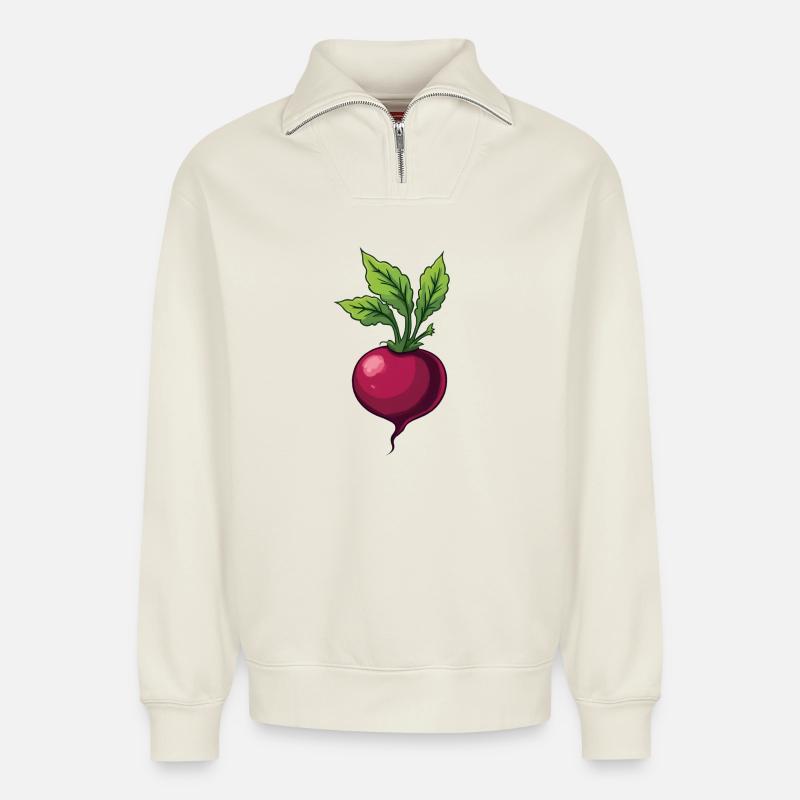 Betterave - Sweat unisexe décontracté en coton biologique à demi-zip – de SPREAD - blanc cassé