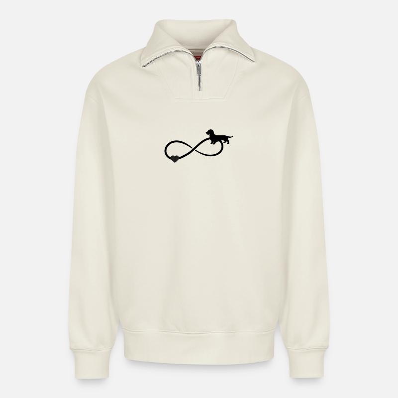 Rauhaardackel Dackel Unendlichkeit - Relaxed Unisex Organic Half Zip Sweatshirt – von SPREAD - Naturweiß
