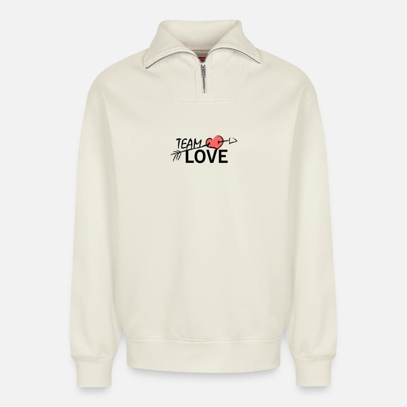 Team Love - Relaxed Unisex Organic Half Zip Sweatshirt – von SPREAD - Naturweiß