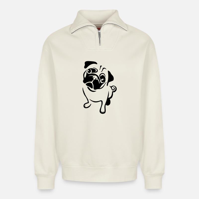 Mops - Relaxed Unisex Organic Half Zip Sweatshirt – von SPREAD - Naturweiß