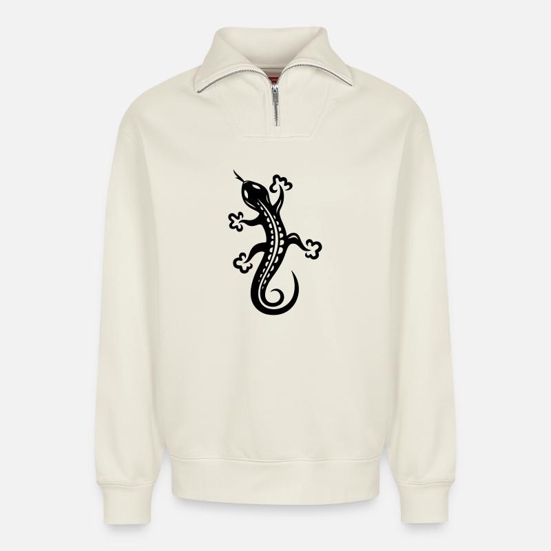 Echse, Eidechse - Relaxed Unisex Organic Half Zip Sweatshirt – von SPREAD - Naturweiß
