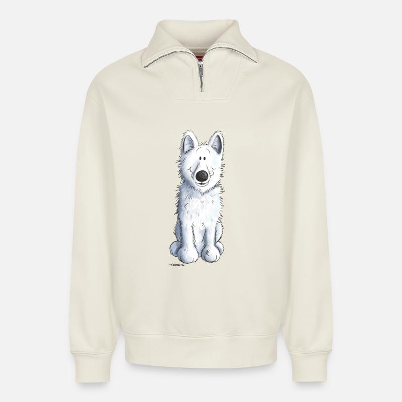 Schweizer Schäferhund - Relaxed Unisex Organic Half Zip Sweatshirt – von SPREAD - Naturweiß