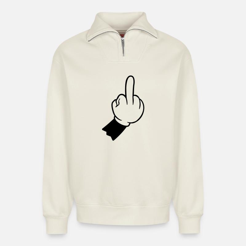 Handzeichen mittelfinger hand - Relaxed Unisex Organic Half Zip Sweatshirt – von SPREAD - Naturweiß