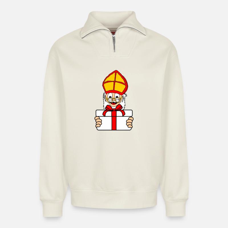 Sinterklaas Geschenk - Relaxed Unisex Organic Half Zip Sweatshirt – von SPREAD - Naturweiß