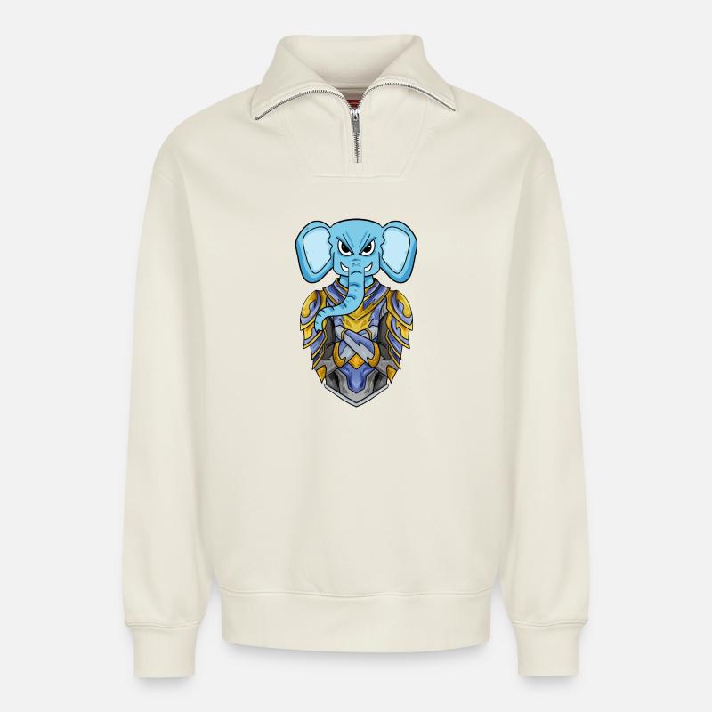 Ritter Elefant cool - Relaxed Unisex Organic Half Zip Sweatshirt – von SPREAD - Naturweiß
